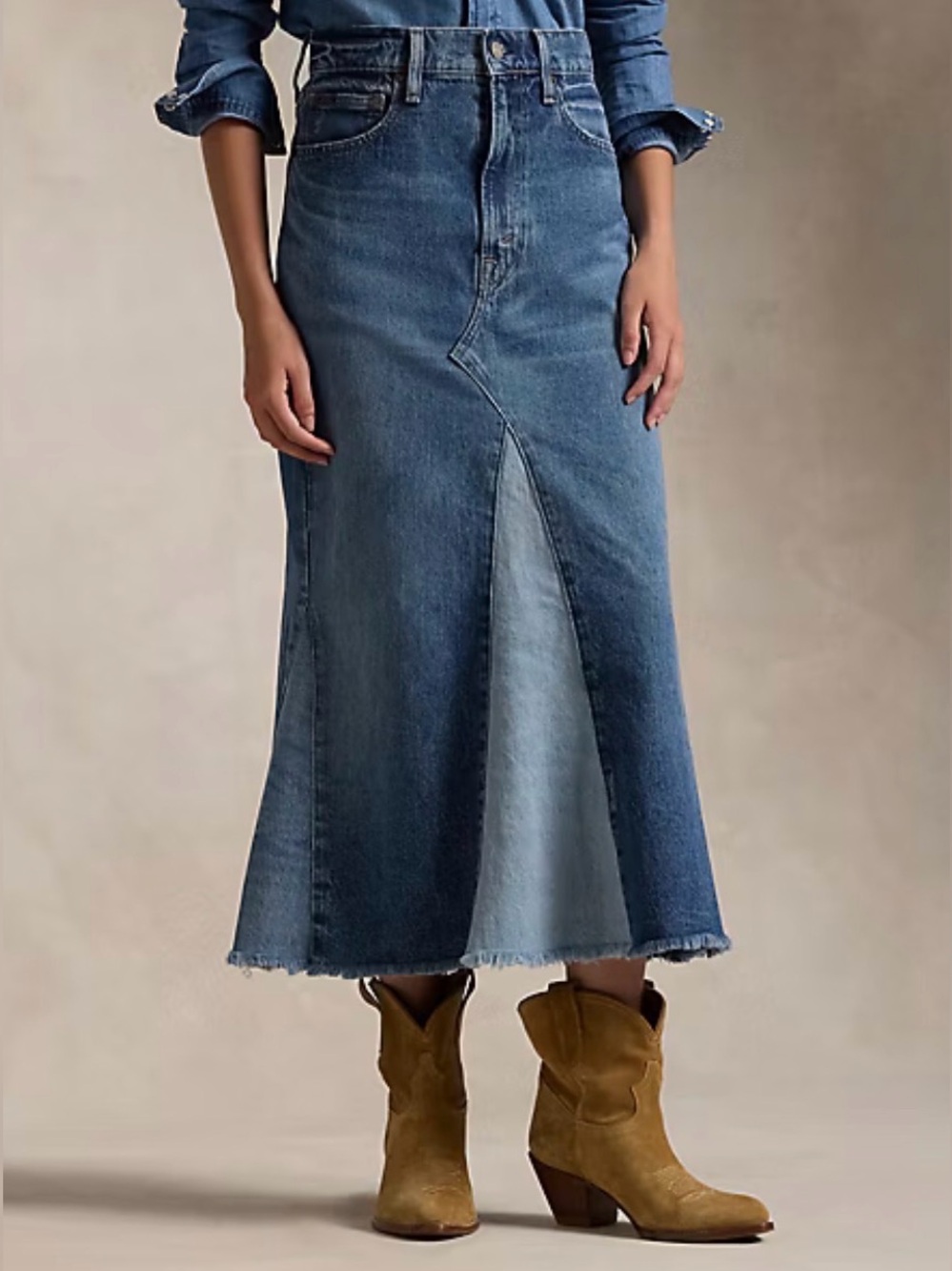 NWT Polo Ralph Lauren Deconstructed Patchwork Denim Skirt Size 26